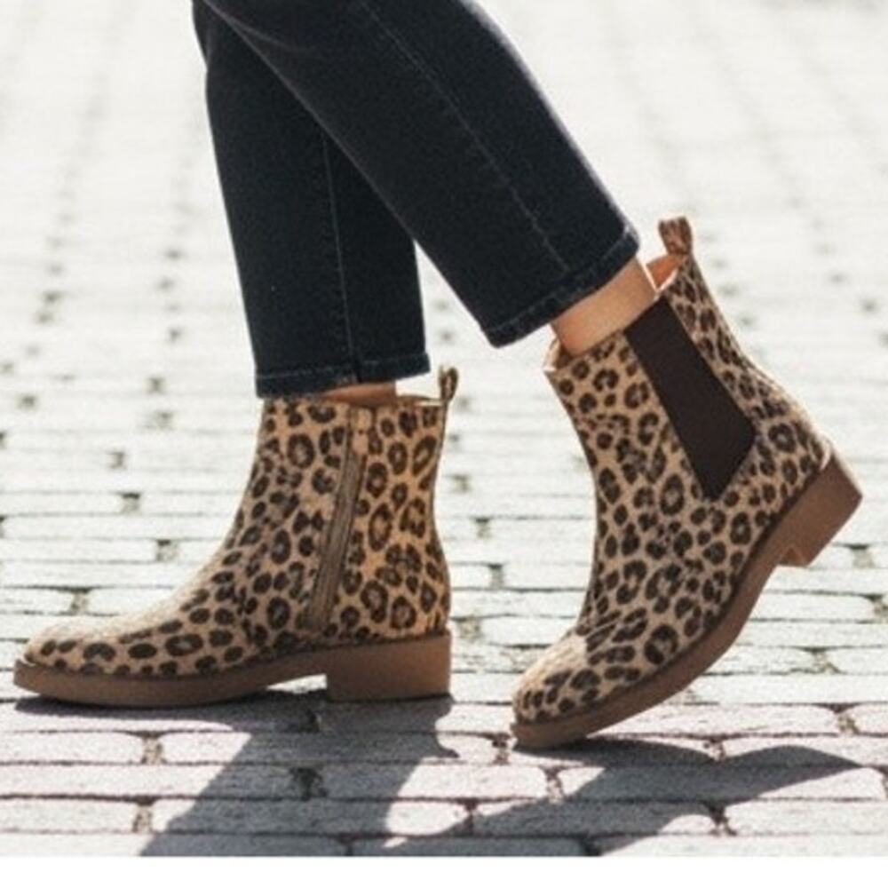 Lucky Brand Ressy Ankle Booties Womens 6M Tan Black Leather Animal Print Boots - Picture 4 of 16
